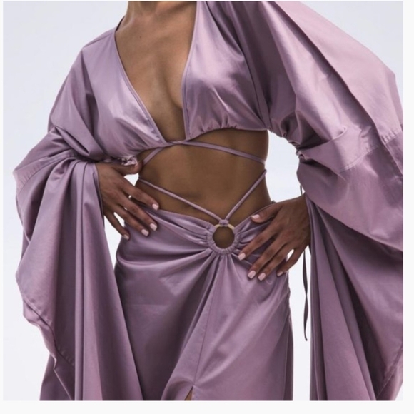 Cult Gaia Adriel Ruched Sleeves Crop Top + Nell Skirt Set Elderberry Sz S - Picture 5 of 9